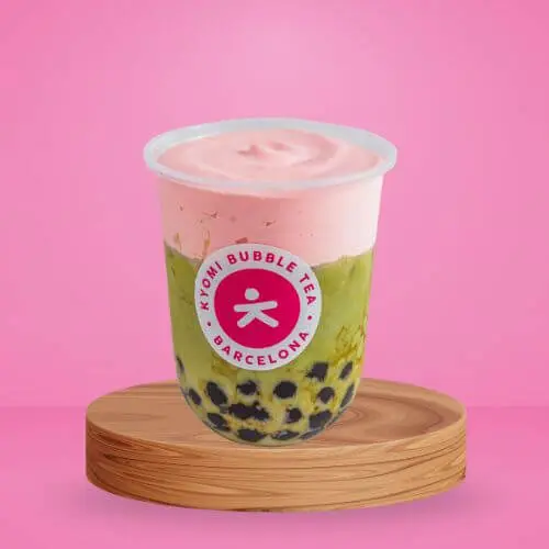 Matcha with strawberry mousse. Delicious