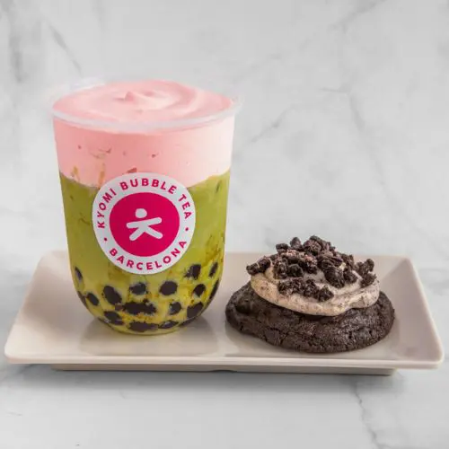 Matcha with strawberry mousse